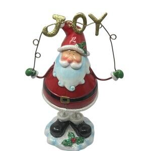 Springy Joyful Santa Decorative Christmas Figure Snow & Holly Berry Base Resin